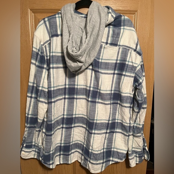 American Eagle Button-up Hooded Flannel Shirt Men's Size Large Blue Plaid - Picture 7 of 8